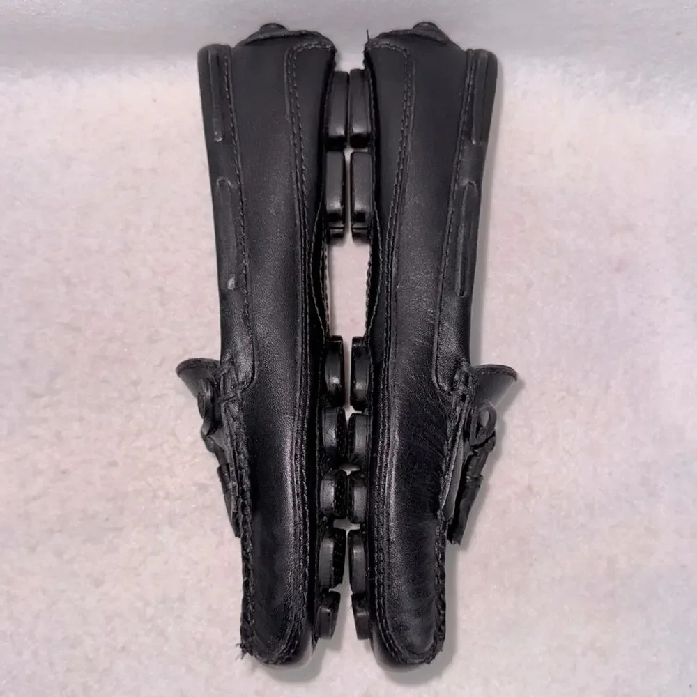Women’s Orvis Leather Driving Shoes Moccasins Black Kiltie Tassel Loafers size 6